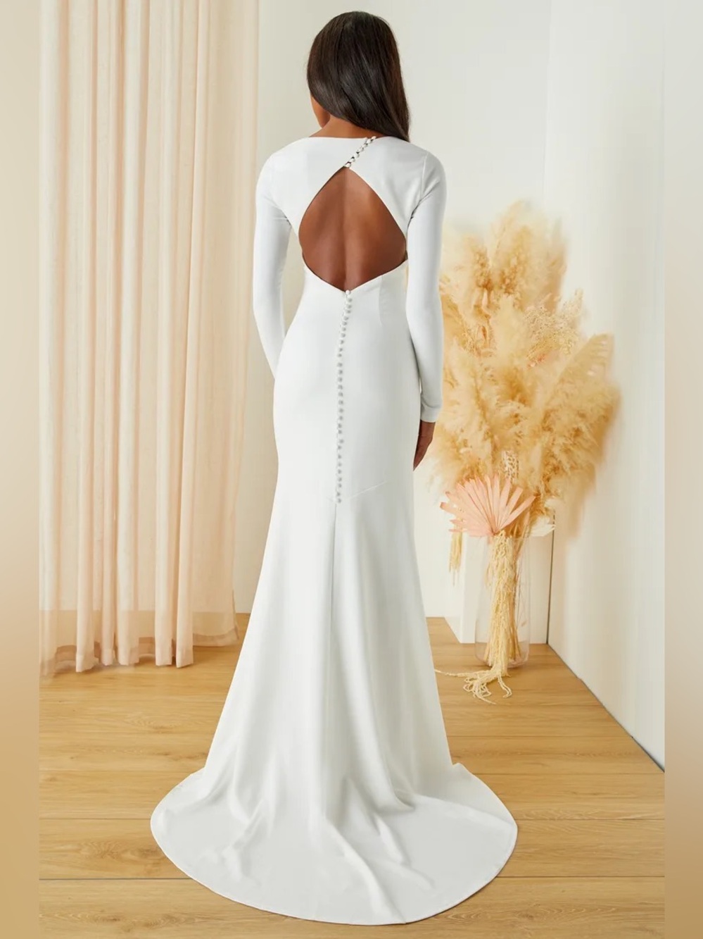 Lulus Eloquent Endearment White Long Sleeve Backless Maxi Dress Gown Size L NWOT